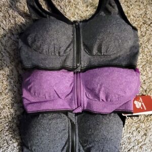 Wanayou Women's Gray and Purple Sports Bra Zip Up Paded Set